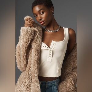 NWOT! Pilcro Biker Cream Ribbed Corset Henley Knit Tank